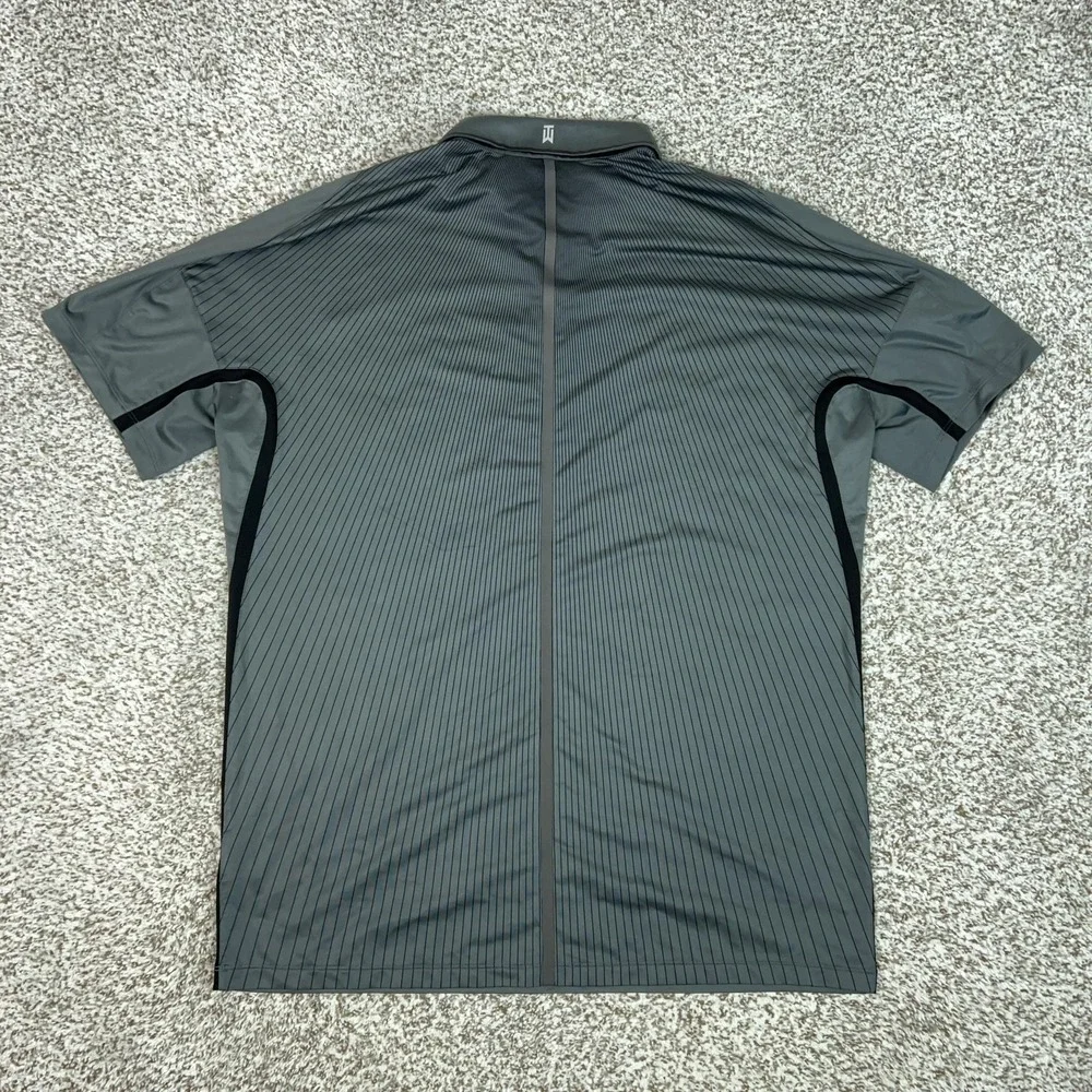 Nike Polo Shirt Mens Large Gray Striped Dri-Fit Tiger Woods Golf Performance Top